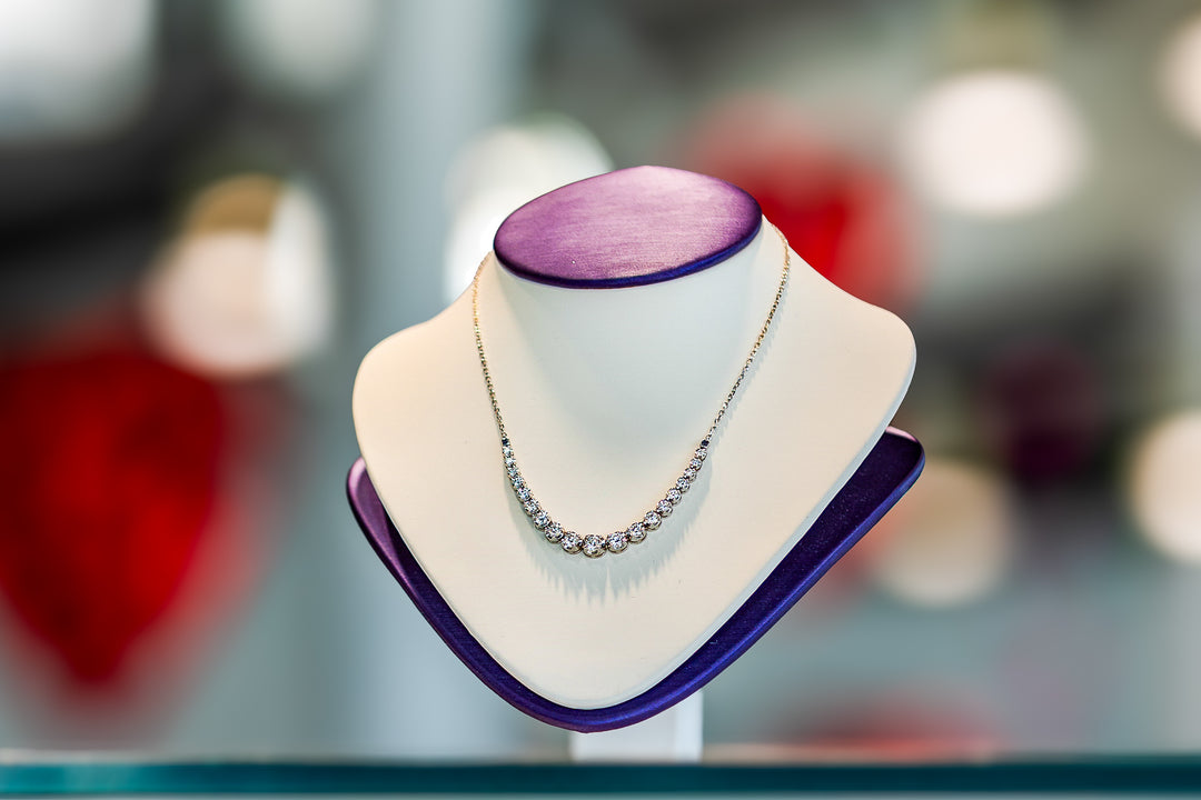 1.75 CTW Natural Round Brilliant Cut Diamond Necklace 14KT White Gold.