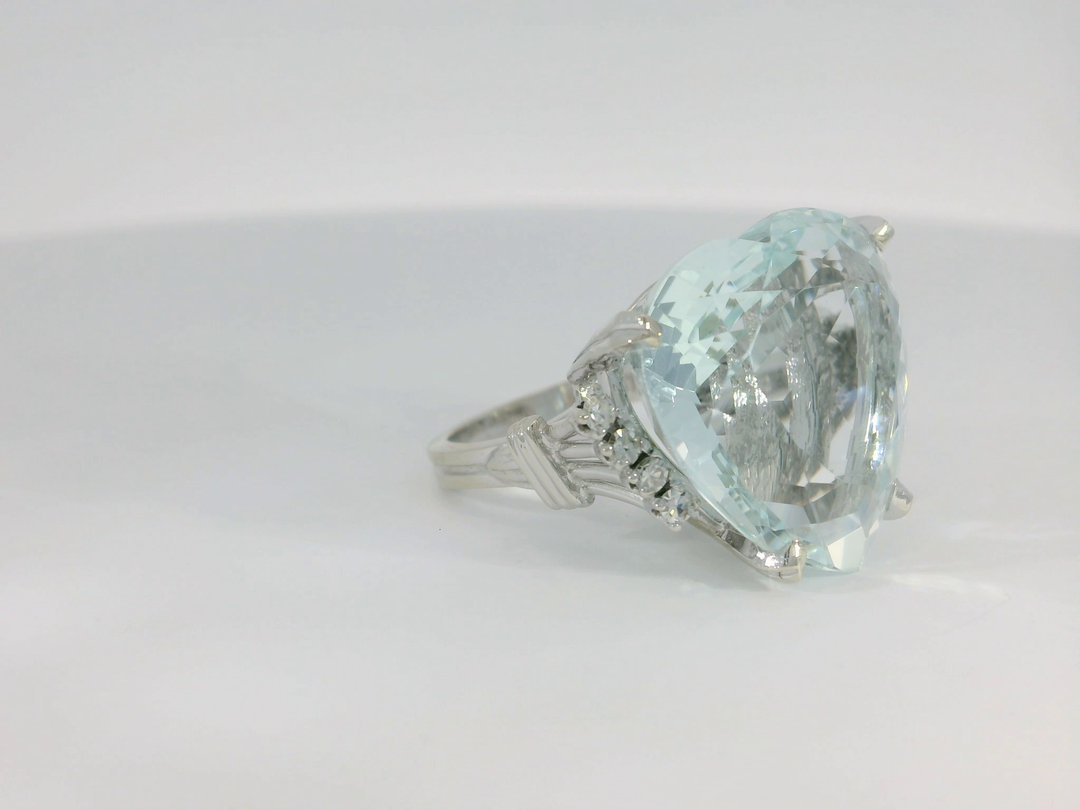 25.54 CTW GIA Certified AAA Grade Heart Shape Aquamarine & Diamond Ring in Platinum