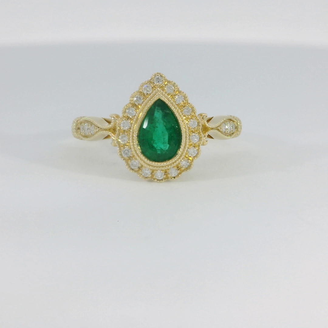 1.00 CTW Natural Emerald & Diamond Ring in 14KT Yellow Gold