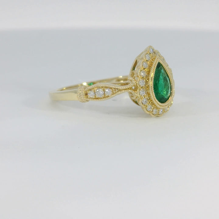 1.00 CTW Natural Emerald & Diamond Ring in 14KT Yellow Gold