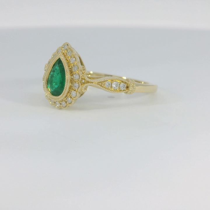 1.00 CTW Natural Emerald & Diamond Ring in 14KT Yellow Gold