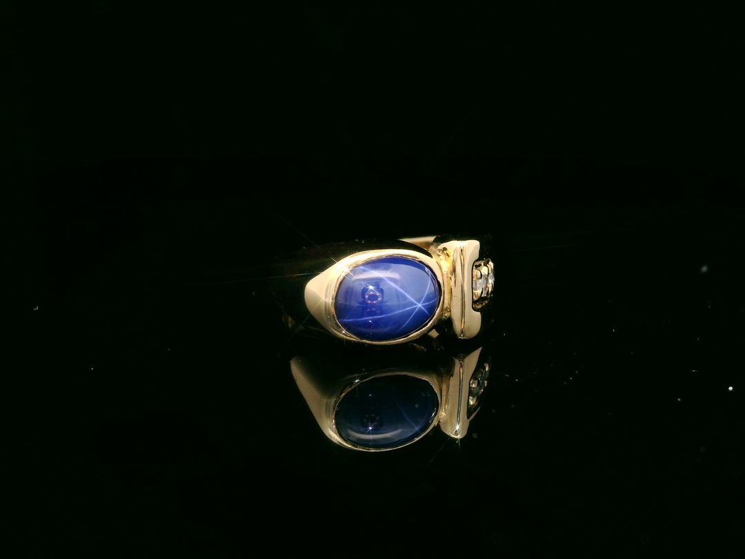0.15 Carat Lindy Star Sapphire & Diamond Ring in 14KT Yellow Gold