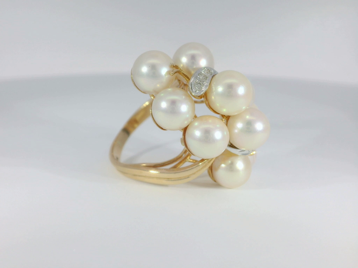 Pearl & Diamond Cluster Ring in 14KT Rose Gold