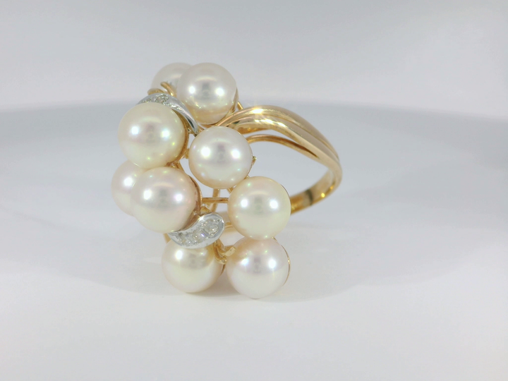 Pearl & Diamond Cluster Ring in 14KT Rose Gold