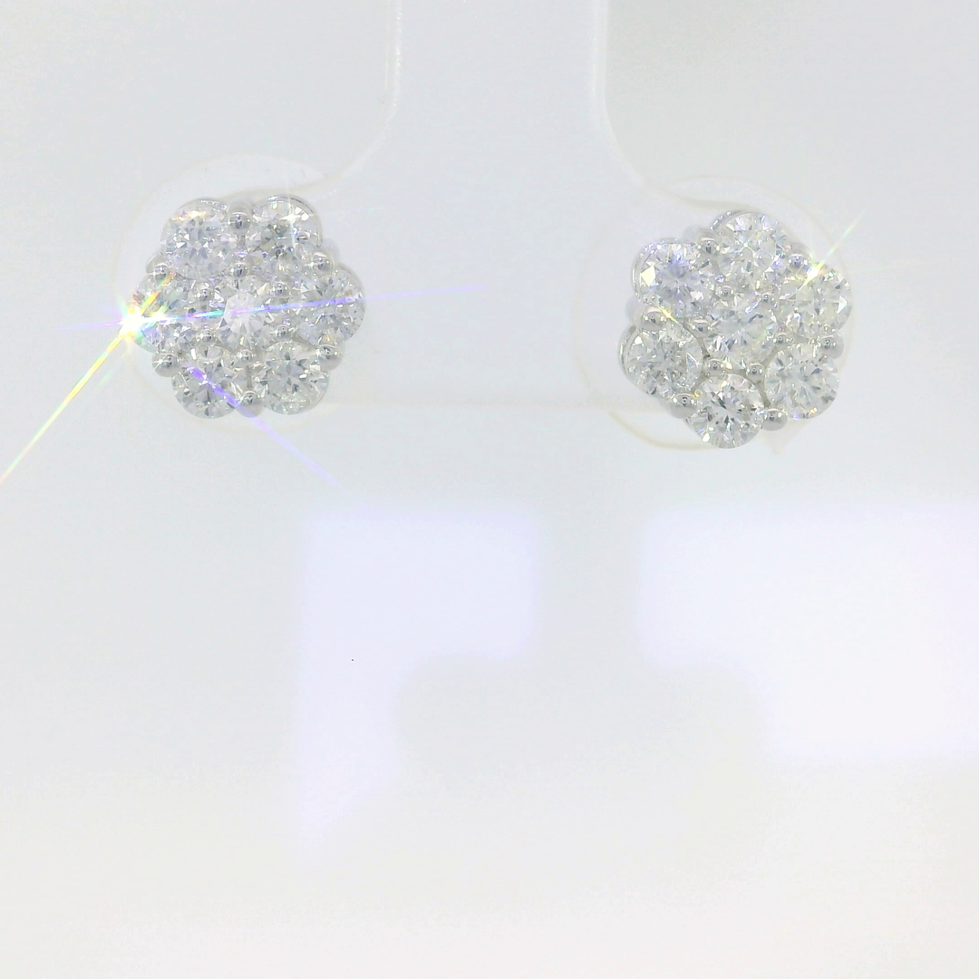 1.04 CTW Natural Diamond Floral Cluster Earrings in 14KT White Gold