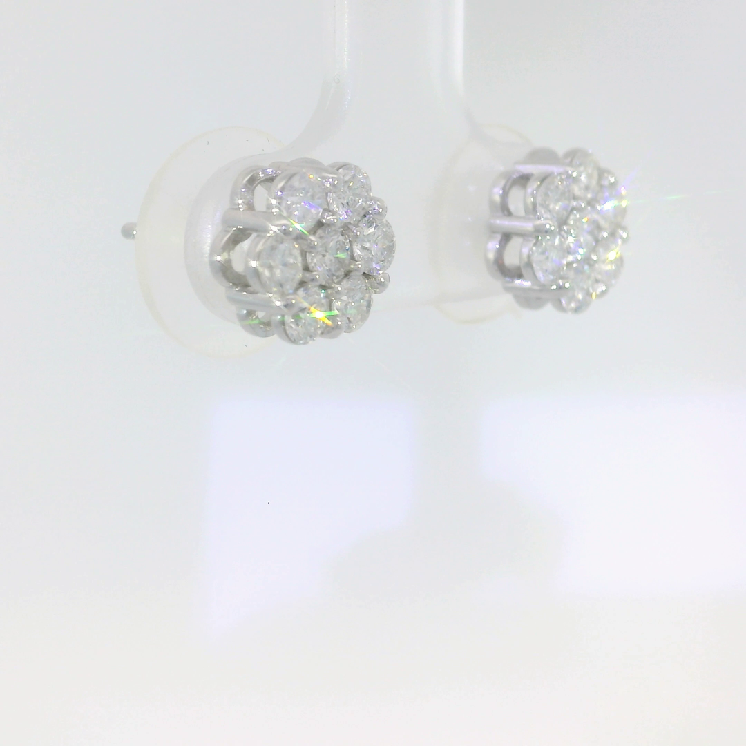 1.04 CTW Natural Diamond Floral Cluster Earrings in 14KT White Gold