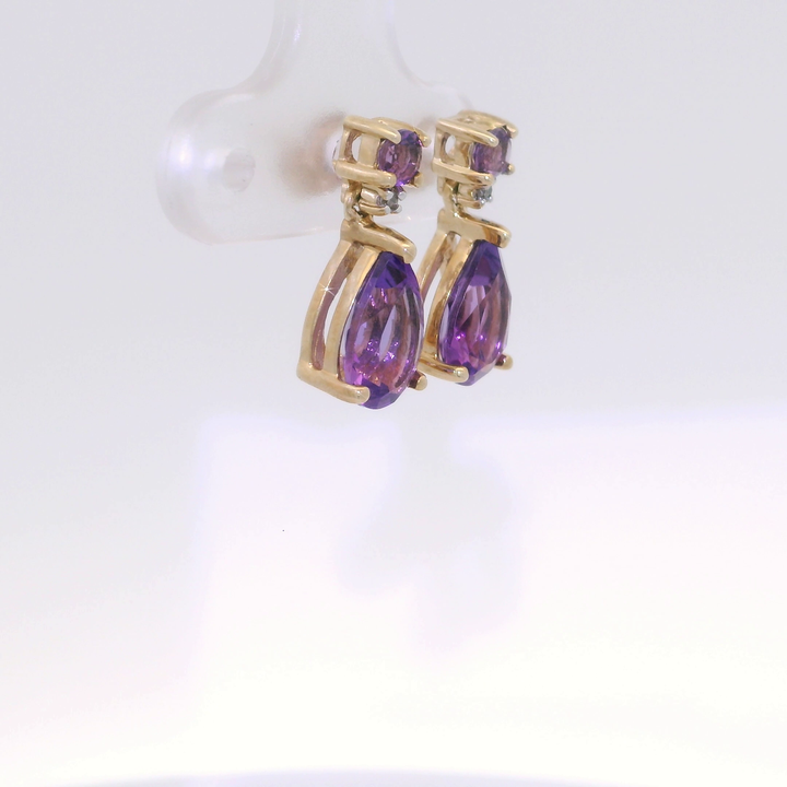 9.40 CTW Amethyst & Diamond Teardrop Earrings in 14KT White Gold