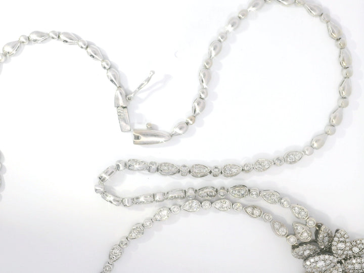 ANTIQUE 5.00 CTW G SI Floral Diamond Necklace in 14KT White Gold