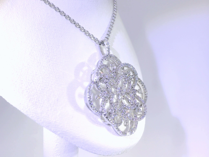 Large Snowflake Pendant Necklace in 14KT White Gold Over Sterling Silver