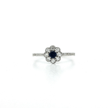 Deep Blue Sapphire & Diamond Flower Ring (⅜ ct. tw.) in 14k White Gold
