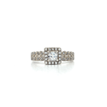 Princess Cut CZ Halo Engagement Ring with a Leaf Motif Sterling Silver Band in Sterling Silver