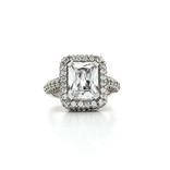 Radiant Cut CZ Halo Engagement Ring in Sterling Silver