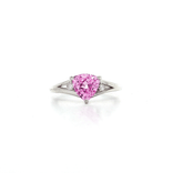Trillion Brilliant Cut Pink CZ Ring with Split Shank & Two White CZs in Sterling Silver