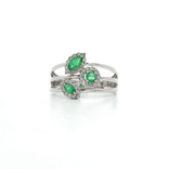 Emerald & Near Colorless Halo Diamond Triple Split Shank Ring (⅗ ct. tw.) in 14k White Gold