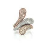 Round Brilliant Cut Nearly Flawless Colorless Diamond Pavé-Set Ring (2 ¼ ct.) in 14k White, Yellow, & Rose Gold Forming a Tri-Tone Diamond & Gold