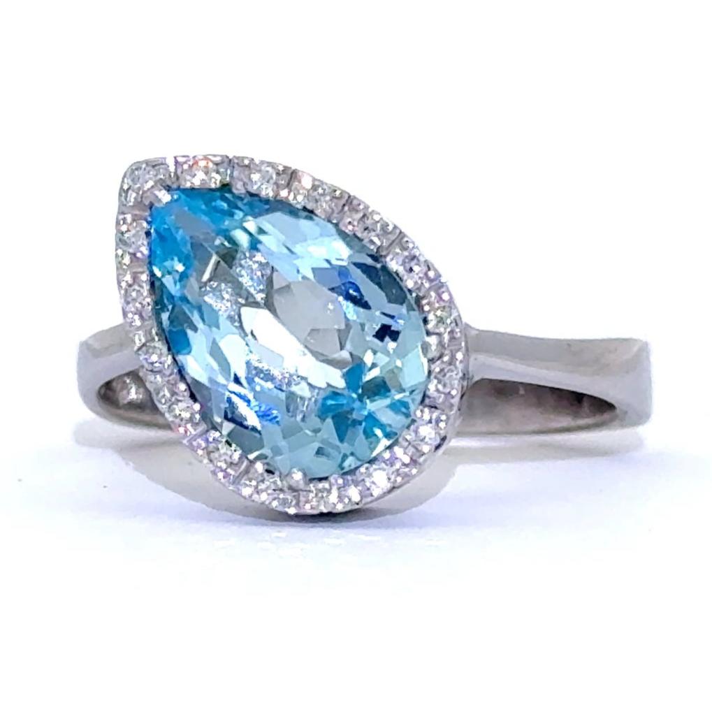 Elegant Aquamarine Ring 18KT WG .30CT DIA SIZE 7 3.3MM.