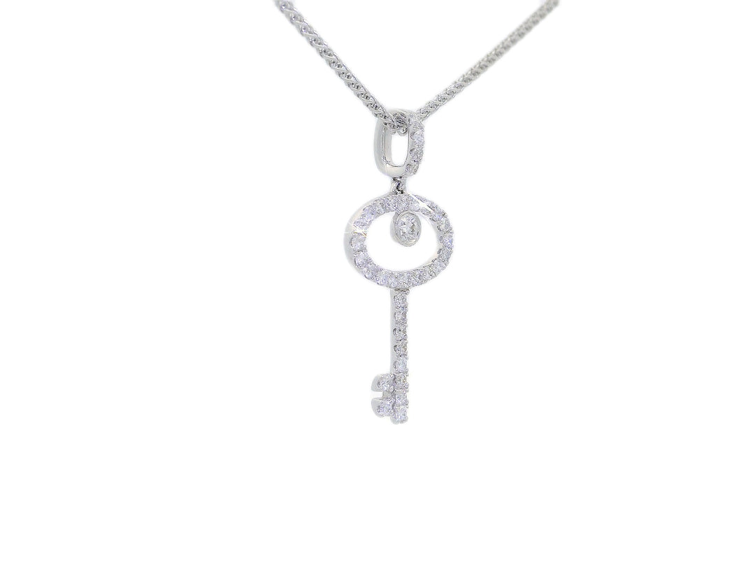 1.00 CTW Natural Diamond Key Pendant Necklace in 18KT White Gold