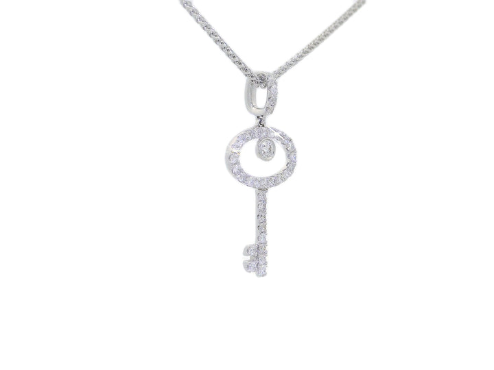 1.00 CTW Natural Diamond Key Pendant Necklace in 18KT White Gold
