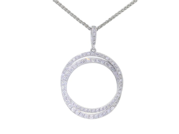 0.45 CTW Natural Diamond Double Circle Pendant Necklace in 14KT White Gold