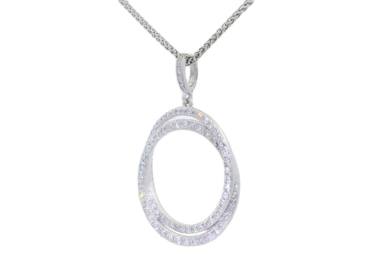 0.45 CTW Natural Diamond Double Circle Pendant Necklace in 14KT White Gold