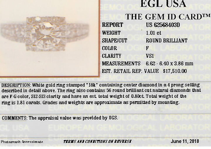 1.81 CTW GIA & EGL Certified Colorless Round Brilliant Cut VS₁ Diamond Halo Engagement Ring in 18KT White Gold