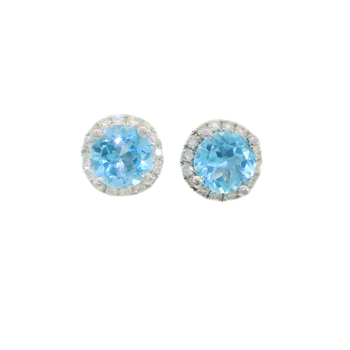 1.35 CTW Natural Blue Tourmaline & Diamond Halo Earrings in 18KT White Gold
