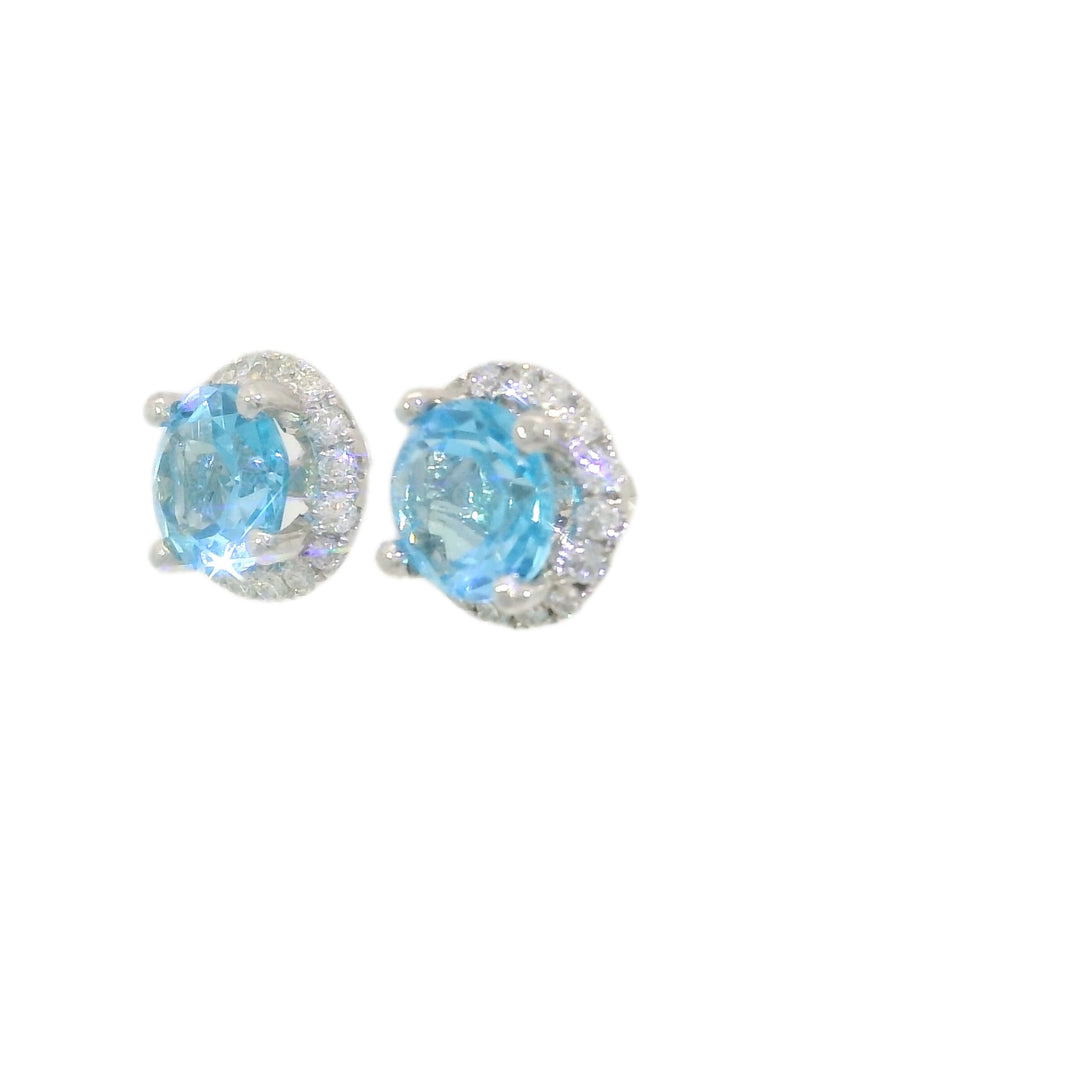 1.35 CTW Natural Blue Tourmaline & Diamond Halo Earrings in 18KT White Gold
