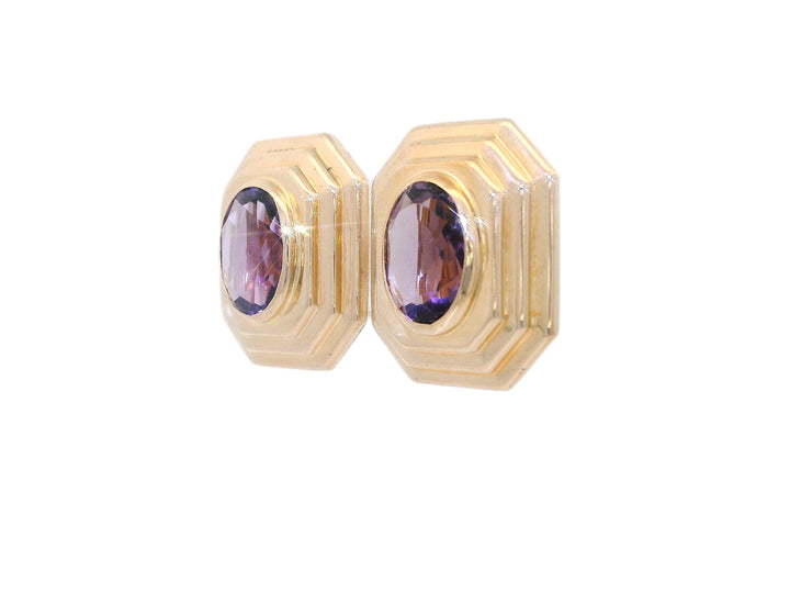 2.74 CTW Grade AAA Oval Amethyst Earrings in 14KT Yellow Gold