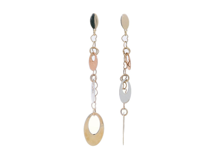 Tri-Color 18KT Gold Dangle Earrings in Yellow, White, & Rose Gold