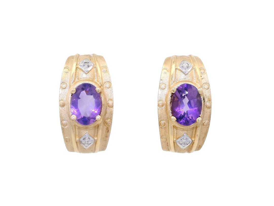 1.30 CTW Grade AAA Amethyst & Diamond Earrings in 14KT Yellow Gold