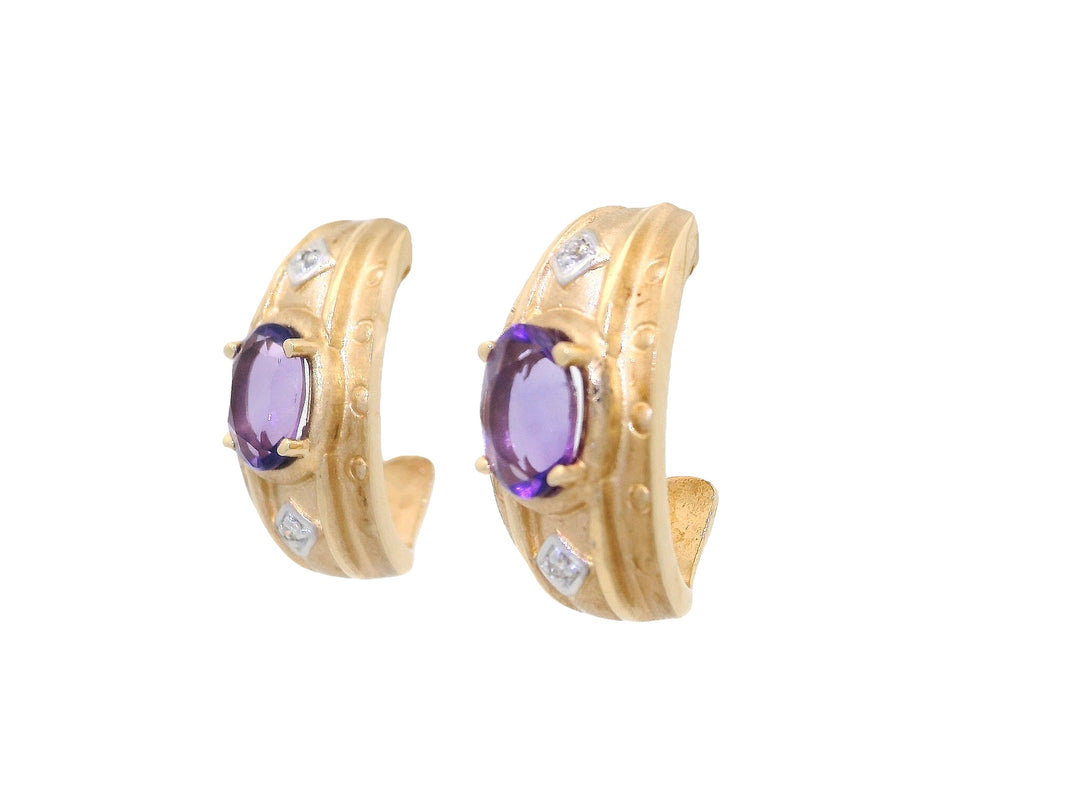 1.30 CTW Grade AAA Amethyst & Diamond Earrings in 14KT Yellow Gold