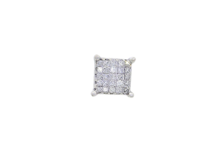 0.25 CTW Square Natural Diamond Cluster Single Stud Earring in 14KT White Gold