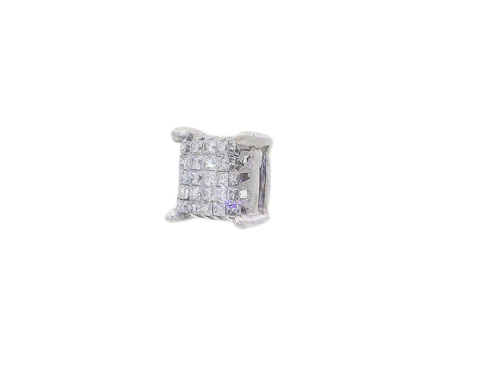 0.25 CTW Square Natural Diamond Cluster Single Stud Earring in 14KT White Gold