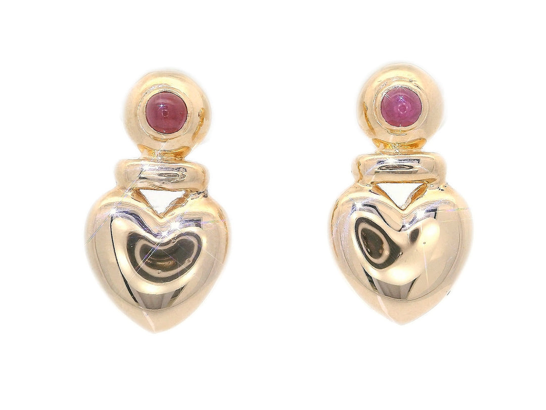 0.52 CTW Cabochon Ruby Heart-Shaped Earrings in 14KT Yellow Gold
