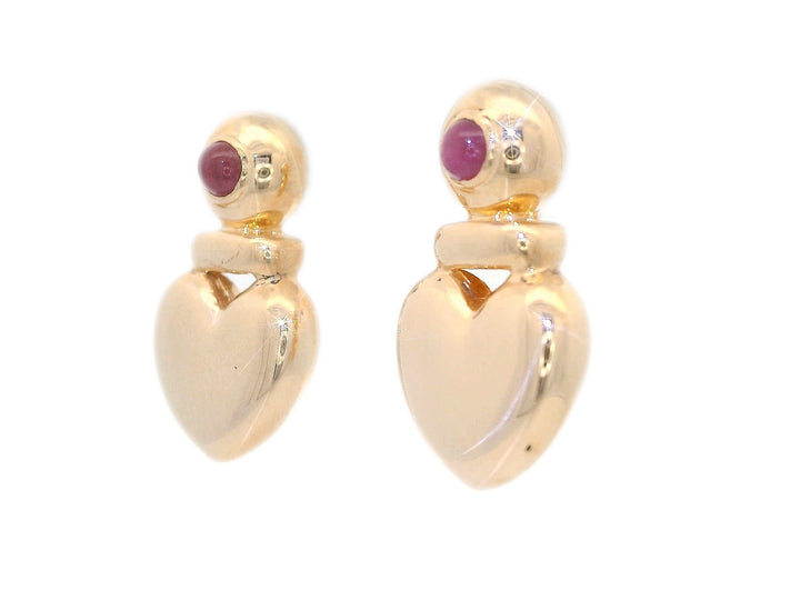 0.52 CTW Cabochon Ruby Heart-Shaped Earrings in 14KT Yellow Gold