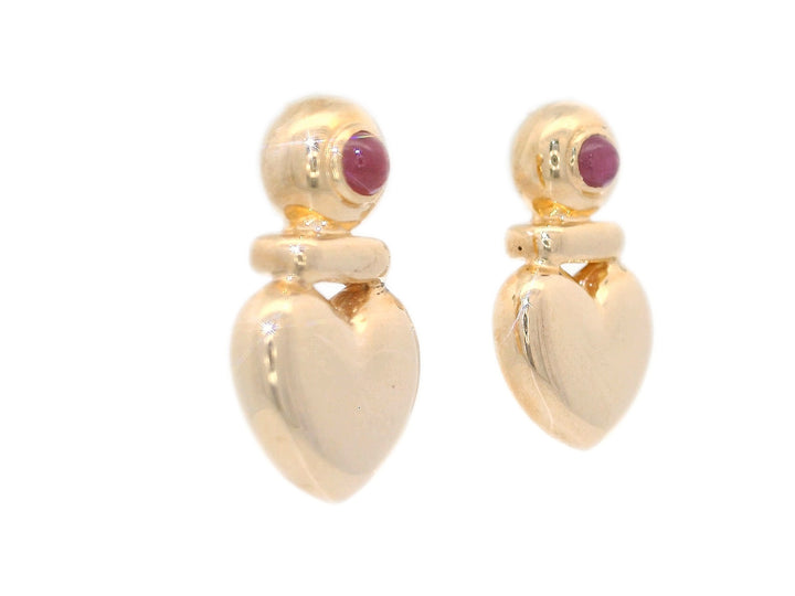 0.52 CTW Cabochon Ruby Heart-Shaped Earrings in 14KT Yellow Gold
