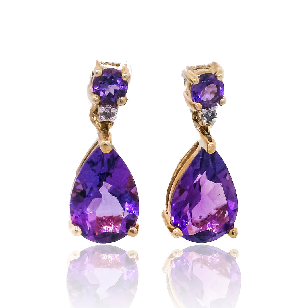 9.40 CTW Amethyst & Diamond Teardrop Earrings in 14KT White Gold