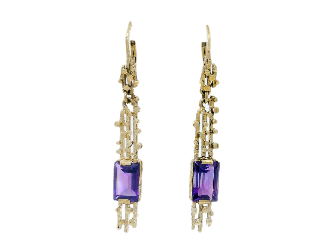 1.00 CTW AAA Grade Natural Amethyst Dangle Earrings in 14K Yellow Gold