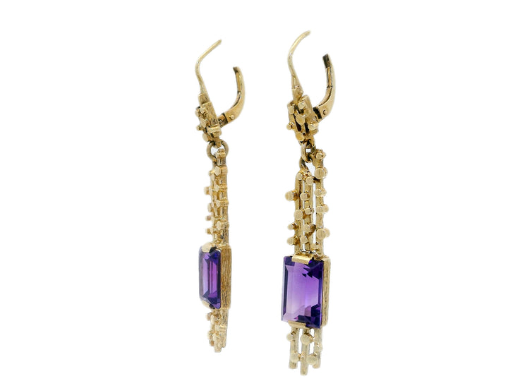 1.00 CTW AAA Grade Natural Amethyst Dangle Earrings in 14K Yellow Gold