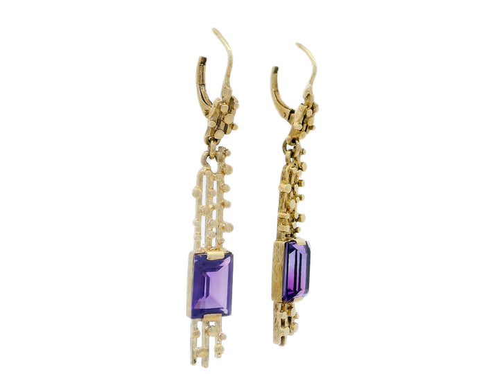 1.00 CTW AAA Grade Natural Amethyst Dangle Earrings in 14K Yellow Gold