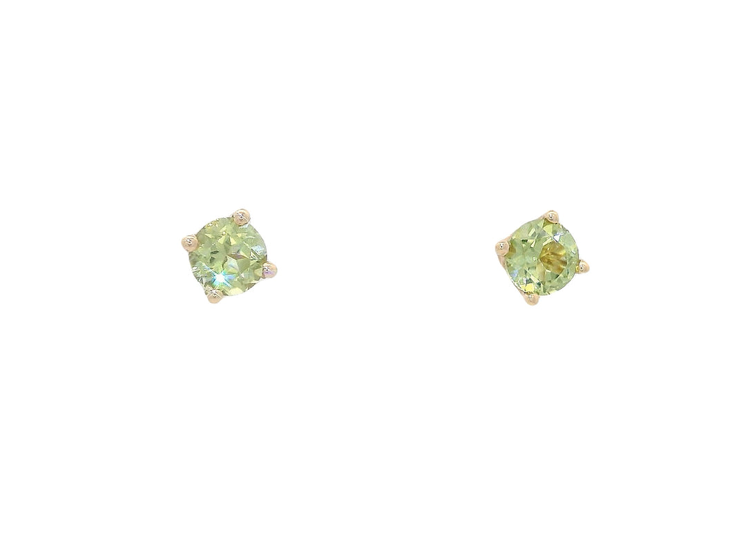 Natural Peridot Stud Earrings in 14KT Yellow Gold