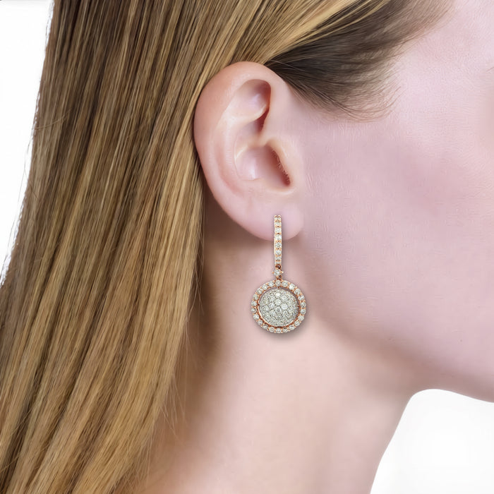 Near Colorless Diamond Globe Drop Earrings (2 ⅘ ct. tw.) in 14k Rose Gold shown on the ear (light skin tone)