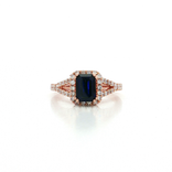 Emerald-Cut Deep Blue Sapphire Diamond Halo Ring (1 ⅚ ct. tw.) in 14k Rose Gold
