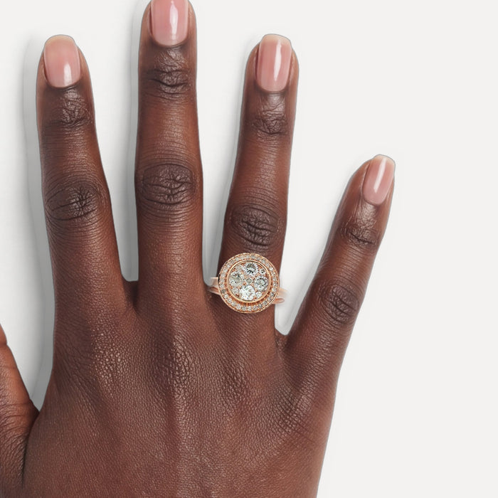 Round Brilliant Cut Colorless Diamond Ring (⅞ ct.) in 14k Rose Gold shown on a hand (deep skin tone)