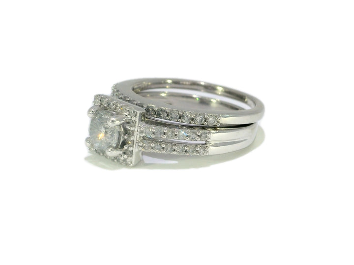 1.25 CTW EGL Certified Colorless Diamond Halo Bridal Set in 14KT White Gold