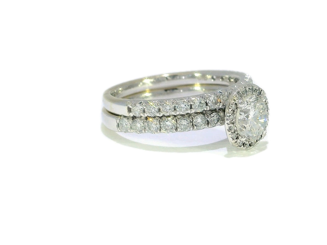 1.50 CTW EGL Certified Colorless Natural Diamond Halo Bridal Set in 14KT White Gold