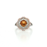 Checkerboard Vivid Citrine Colorless Nearly Flawless Double Halo Diamond Ring (2 ¼ ct. tw.) in 18k White & Rose Gold