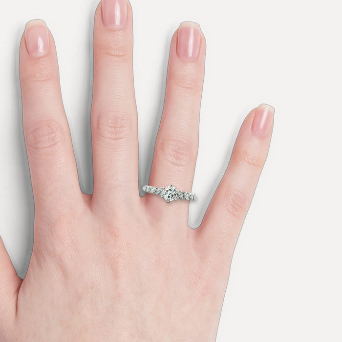 Shared Prong Colorless Nearly Flawless Diamond Engagement Ring (1 ⅓ ct. tw.) in 18k White Gold shown on a hand (light skin tone)