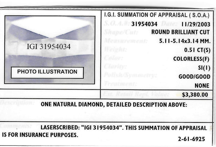 1.56 CTW IGI Certified Round Brilliant Diamond Engagement Ring in 18KT White Gold