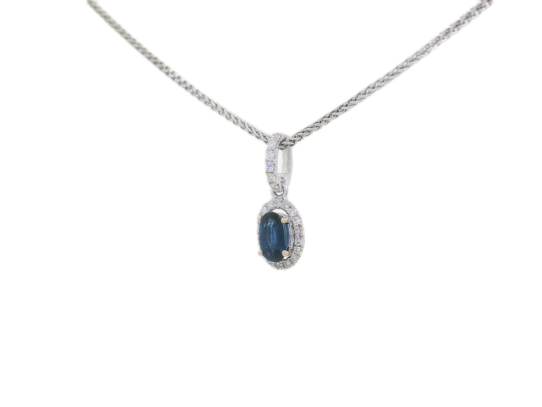 0.65 CTW Natural Diamond & Oval Sapphire Pendant Necklace in 18KT White Gold